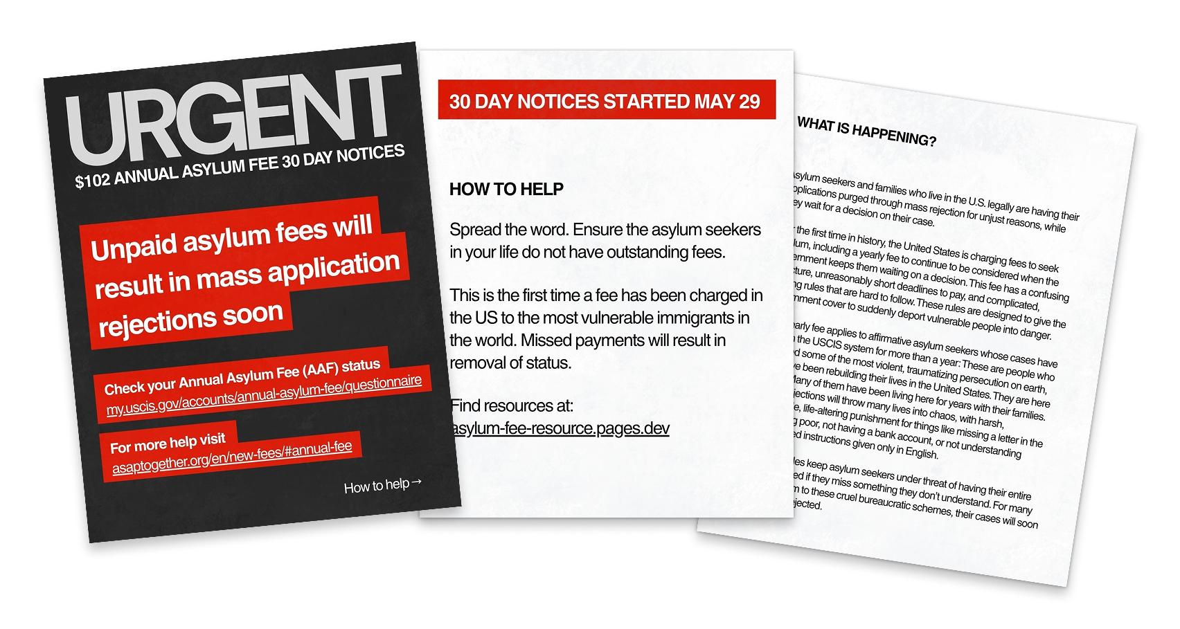 Preview of the three shareable graphics: an urgent alert, how to help, and what is happening.